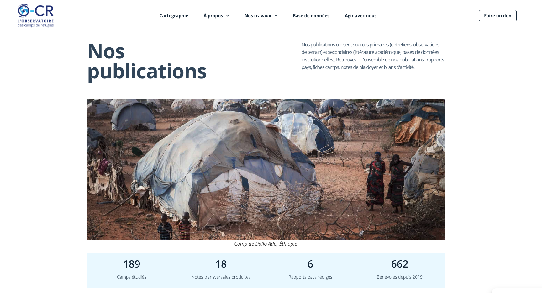 Page publications du site de l'Observatoire des Camps de Réfugiés